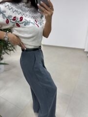 Mz 22858 Gri Zikzaklı Kısa Kollu Kazak