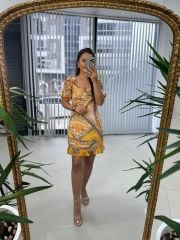 Mc 5830 Mustard Ethnic Pattern Chiffon Dress