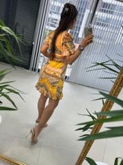 Mc 5830 Mustard Ethnic Pattern Chiffon Dress