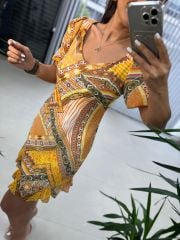 Mc 5830 Mustard Ethnic Pattern Chiffon Dress