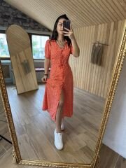 My 3141 Pomegranate flower waist drawstring shirt dress