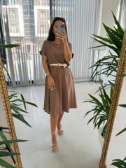Ms Kahve Midi Bluzlu Elbise