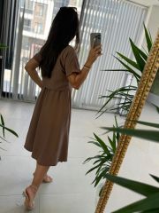 Ms Kahve Midi Bluzlu Elbise