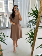 Ms Kahve Midi Bluzlu Elbise