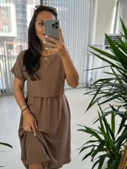 Ms Kahve Midi Bluzlu Elbise