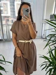 Ms Kahve Midi Bluzlu Elbise