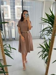 Ms Kahve Midi Bluzlu Elbise