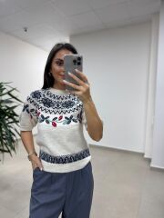 Mz 22858 Laci Zikzaklı Kısa Kollu Kazak