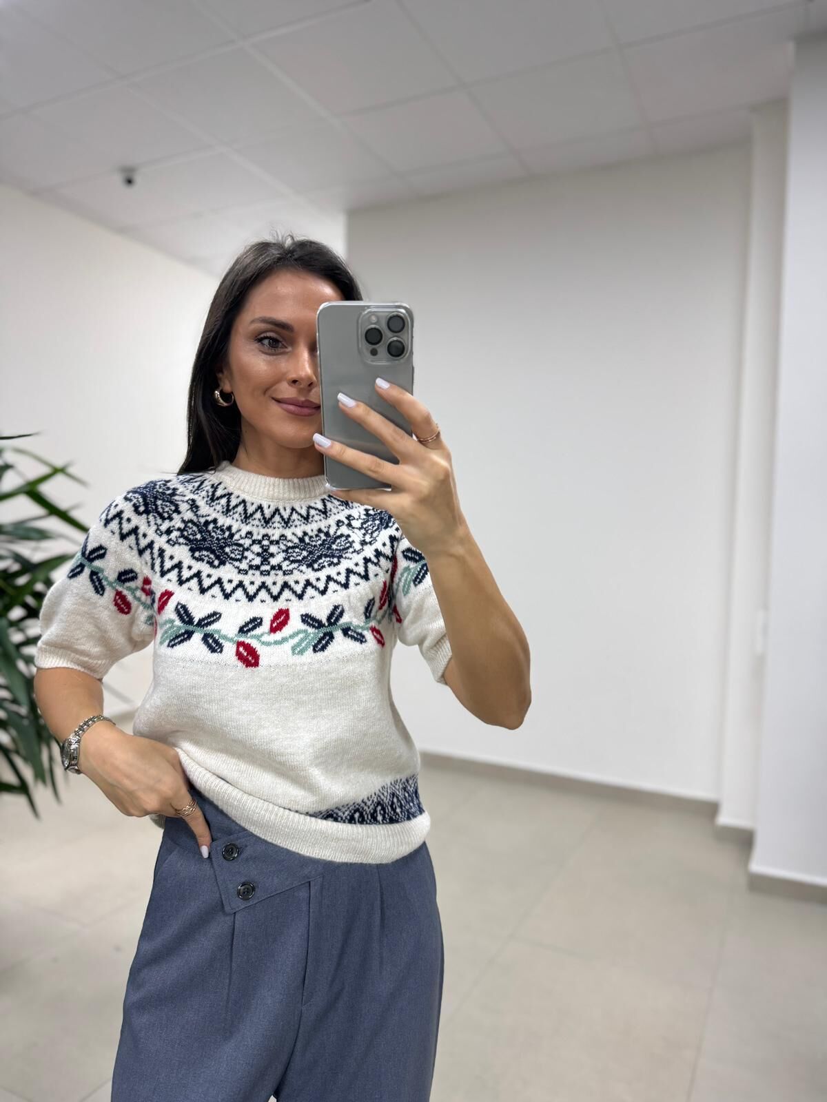 Mz 22858 Laci Zikzaklı Kısa Kollu Kazak