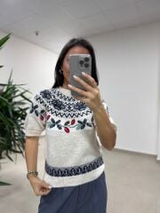 Mz 22858 Laci Zikzaklı Kısa Kollu Kazak