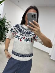 Mz 22858 Laci Zikzaklı Kısa Kollu Kazak