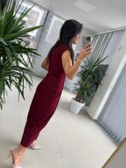 My 3698 Düğüm Detaylı Bordo Kalem Elbise