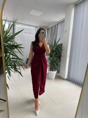 My 3698 Düğüm Detaylı Bordo Kalem Elbise