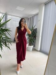 My 3698 Düğüm Detaylı Bordo Kalem Elbise
