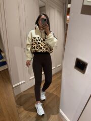 Mz 22746 Krem - Leopar Desenli Polar Sweat