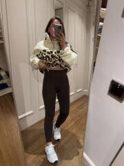 Mz 22746 Krem - Leopar Desenli Peluş Sweat