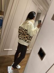 Mz 22746 Krem - Leopar Desenli Polar Sweat