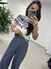 Mc 3016 Çapraz Düğme Detaylı Gri Pantolon