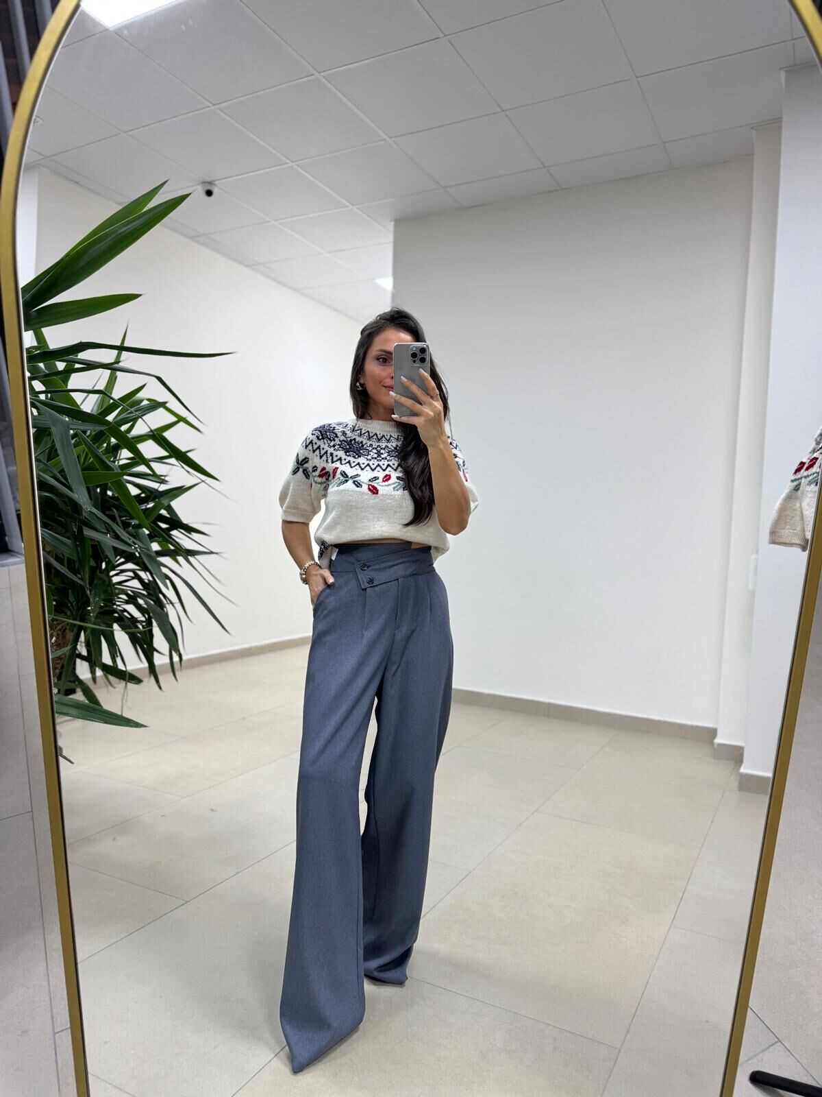 Mc 3016 Çapraz Düğme Detaylı Gri Pantolon