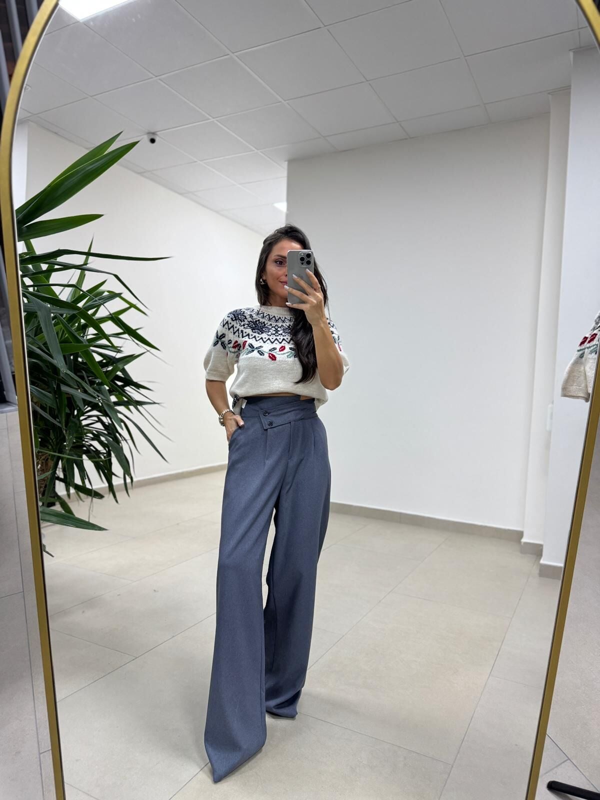 Mc 3016 Çapraz Düğme Detaylı Gri Pantolon