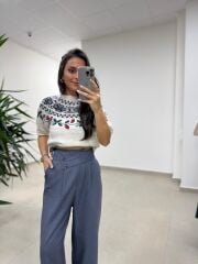 Mc 3016 Çapraz Düğme Detaylı Gri Pantolon