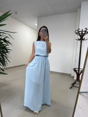 Ms 4000 Pamuk Keten Etekli Bebe Mavi Takım