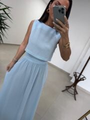 Ms 4000 Pamuk Keten Etekli Bebe Mavi Takım