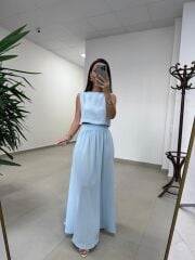 Ms 4000 Pamuk Keten Etekli Bebe Mavi Takım