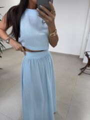 Ms 4000 Pamuk Keten Etekli Bebe Mavi Takım