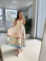 Np 6007 Nervür Detaylı İp Askılı Viskon Elbise