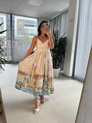 Np 6007 Nervür Detaylı İp Askılı Viskon Elbise