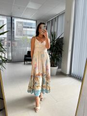 Np 6007 Nervür Detaylı İp Askılı Viskon Elbise