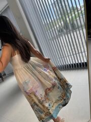 Np 6007 Nervür Detaylı İp Askılı Viskon Elbise