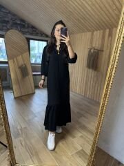 Hakim yaka Maksi düğmeli siyah elb