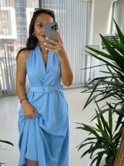 My 3554 Baby Blue Belted Dress