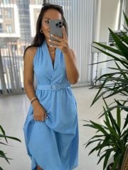My 3554 Baby Blue Belted Dress