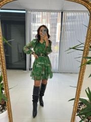 Ays Green Chain Detailed Chiffon Dress