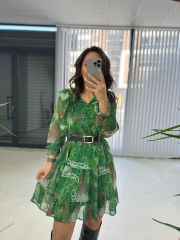 Ays Green Chain Detailed Chiffon Dress