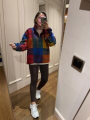 Mz 22733 Dik Yaka Renkli Ekose Polar Sweat