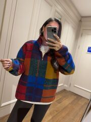 Mz 22733 Dik Yaka Renkli Ekose Polar Sweat