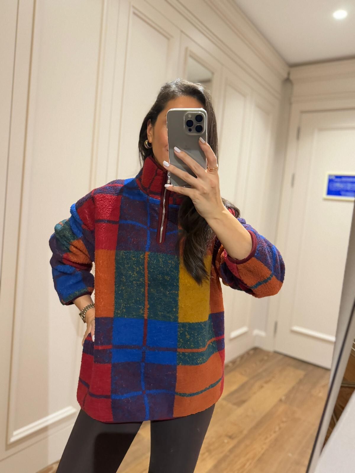 Mz 22733 Dik Yaka Renkli Ekose Polar Sweat