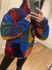 Mz 22733 Dik Yaka Renkli Ekose Polar Sweat