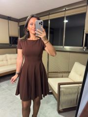 My 3680 Eteği Parça Dikişli Kahve Çan Elbise