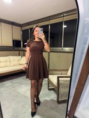 My 3680 Eteği Parça Dikişli Kahve Çan Elbise