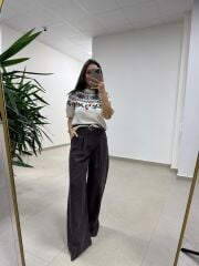 Ry 36630 Kemerli Pile Detaylı Kahve Palazzo Pantolon