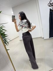 Ry 36630 Kemerli Pile Detaylı Kahve Palazzo Pantolon