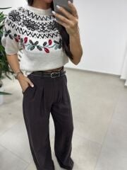 Ry 36630 Kemerli Pile Detaylı Kahve Palazzo Pantolon