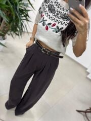 Ry 36630 Kemerli Pile Detaylı Kahve Palazzo Pantlolon