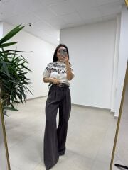 Ry 36630 Kemerli Pile Detaylı Kahve Palazzo Pantolon