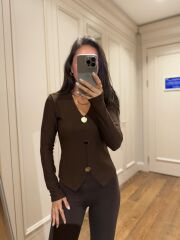 Mz 21303 Gold Düğmeli A.Kahve Fitilli Bluz